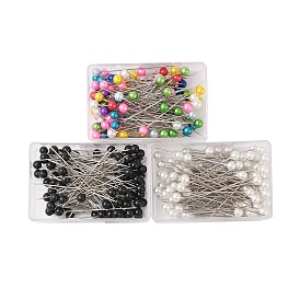 Steel Ball Positioning Head Pins, whit Plastic Pearl, for Handcrafted Garment Head, 100 Pieces/Box, Stainless Steel Color