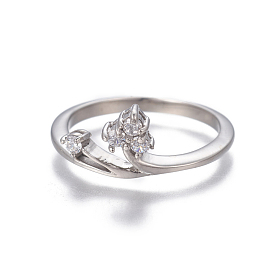 304 Stainless Steel Finger Rings, with Cubic Zirconia, Stainless Steel Color