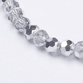 Electroplate Glass Beads Strands, Half Plated, Faceted(32 Facets), Round