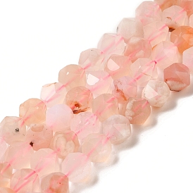 Natural Cherry Blossom Agate Beads Strands, Star Cut Round Beads, Faceted