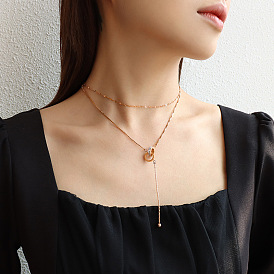 Stylish Double-layered Zirconia Necklace for Women with Lip and Fish Pendant