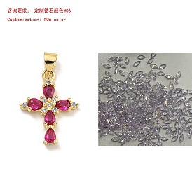 Rack Plating Brass Micro Pave Cubic Zirconia Pendants, Cross Charms, Long-Lasting Plated, Real 18K Gold Plated, Lead Free & Cadmium Free