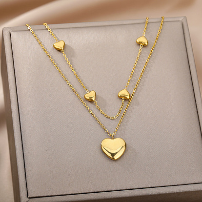Collier pendentif coeur doux avec doubles couches et design simple