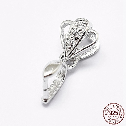 925 Sterling Silver Micro Pave Cubic Zirconia Pendant Bails, Ice Pick & Pinch Bails, Flower