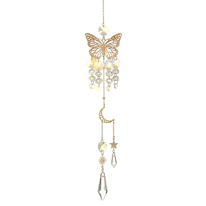 Iron Butterfly Suncatcher, Glass Cone Charm Prism Window Wall Hanging Ornament