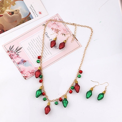 Рождественские ожерелья с подвесками в виде колокольчиков и лампочек из сплава и наборы серег для женщин