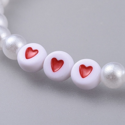 Bracelets enfants stretch en acrylique imitation perle, avec perles acryliques colorées plates et rondes