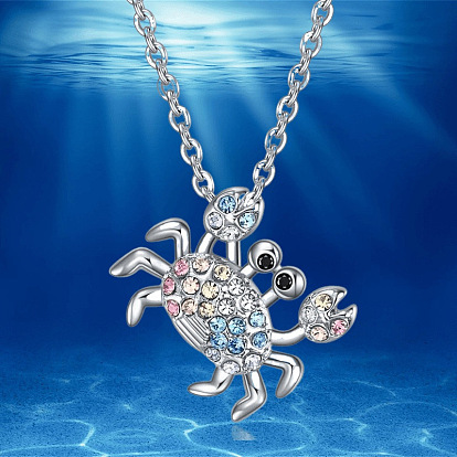 Summer Beach Alloy Colorful Rhinestone Pendant Necklaces, Crab