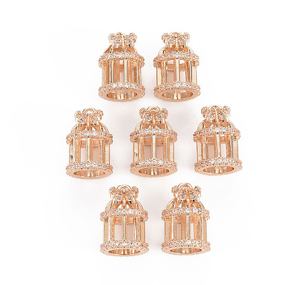 10 Stk. Rack-Beschichtung Messing Micro Pave klar Cubic Zirkonia Anhänger, langlebig überzogen, cadmiumfrei und bleifrei, Vogelbauer