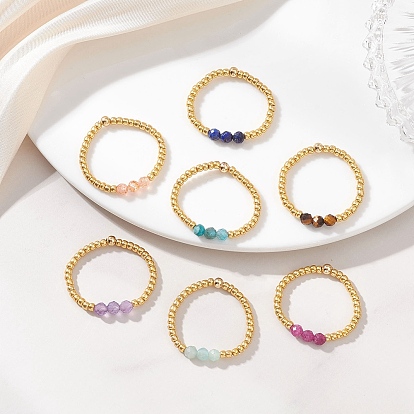 Кольца для женщин с натуральным драгоценным камнем и бусинами из нержавеющей стали.