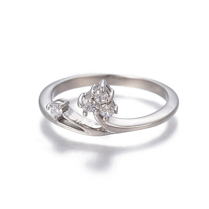 304 Stainless Steel Finger Rings, with Cubic Zirconia, Stainless Steel Color