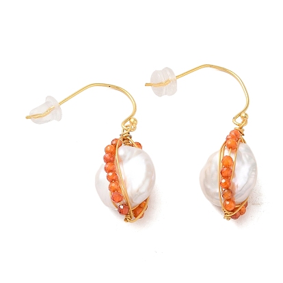 Sterling Silver Dngle Earrings, with Natural Pearl,  Glass, Jewely for Women