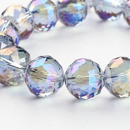 Electroplate Glass Bead Strands, Full Rainbow Plated, Faceted, Round