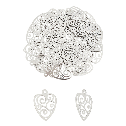 50 Pendentifs en forme de cœur avec motif floral de couleur originale 304 Pendentifs en tranches d'acier inoxydable