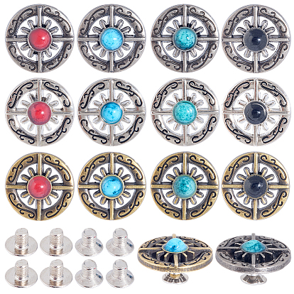24сумка 12 стили сплав синтетический камень бусины пуговицы, плоские круглые с крест-накрест, для поделок багажа и аппаратных принадлежностей