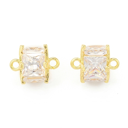 Brass Clear Glass Connector Charms, Cube Links