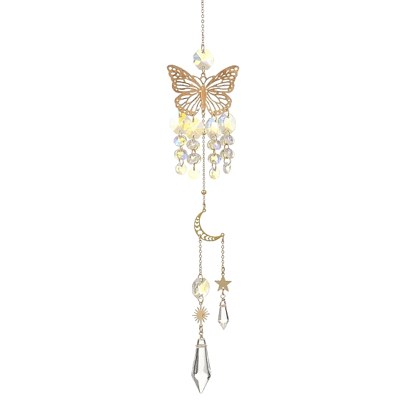Iron Butterfly Suncatcher, Glass Cone Charm Prism Window Wall Hanging Ornament