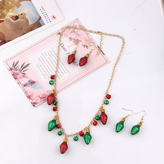 Рождественские ожерелья с подвесками в виде колокольчиков и лампочек из сплава и наборы серег для женщин