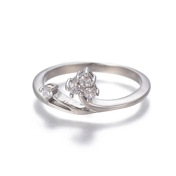 304 bagues en acier inoxydable, avec zircons, couleur inox