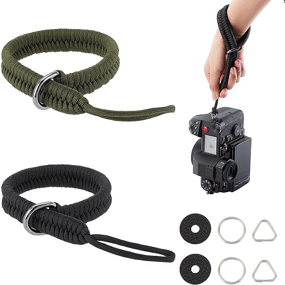 2 наборы 2 цвета нейлоновый ремешок для камеры, ремешок на руку, надежный захват, с 201 разрезными кольцами из нержавеющей стали и железа