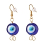 Lampwork Evil Eye Dangle Earrings, Brass Wire Wrapped Earrings for Women, Golden