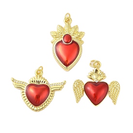 Rack Plating Brass Enamel Pendants, with Jump Ring, Cadmium Free & Lead Free, Heart Charm