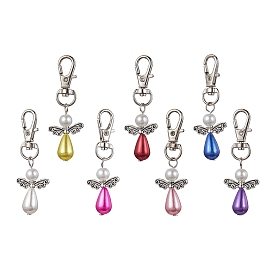 Angel ABS Plastic Imitation Pearl Pendant Decooration, with Alloy Swivel Lobster Claw Clasps