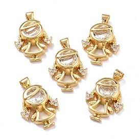 Brass Micro Pave Clear Cubic Zirconia Pendants, Long-Lasting Plated, Girl