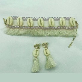 Комплекты серег и браслетов на лодыжку из полиэстера и пластиковых бусин, формы раковины