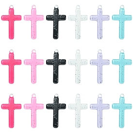 30шт 6 цвета религии подвески из непрозрачной смолы, крест прелести, с блестками