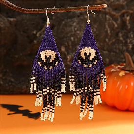 Halloween Style Bat Pattern Glass Bead Handmade Earrings for Women