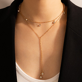 Chic Double-layered Geometric Necklace with Diamond-studded Gold Chain