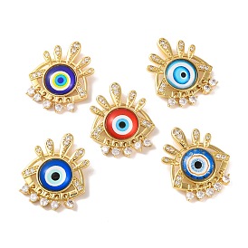 Rack Plating Brass Micro Pave Cubic Zirconia Pendants, with Glass, Long-Lasting Plated,  Evil Eye, Real 18K Gold Plated