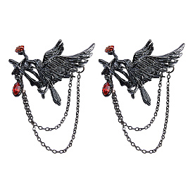 Готический стиль, броши-цепочки с воронами и розовыми стразами