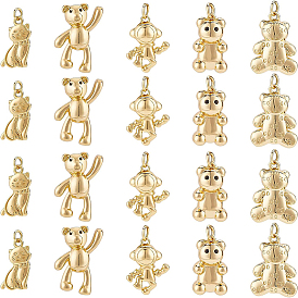 BENECREAT 20Pcs 5 Style Brass Pendants, Long-Lasting Plated, with Jump Ring, Bear & Cat & Astronaut