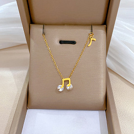 Minimalist Gold Necklace for Women, Delicate Chain for Collarbone - Music Note.