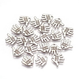 Breloque en alliage de style tibétain, sans cadmium et sans nickel et sans plomb, paume de la main avec mot fait à la main