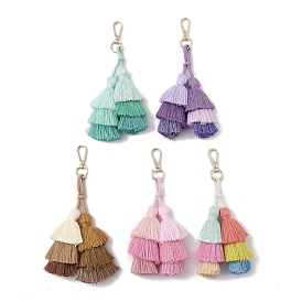 Handmade Macrame Nylon Thread Pendant Decorations, Alloy Clasps Charms for Bag or Keychain Ornaments