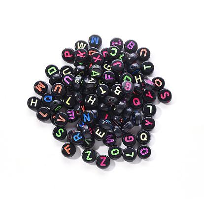 Craft Acrylic Beads, Flat Round with Letter