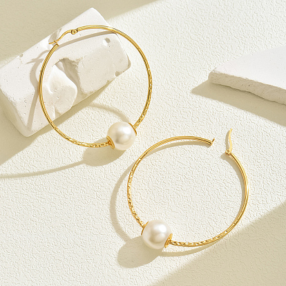 Круглые серьги-кольца из пластика и нержавеющей стали с имитацией жемчуга