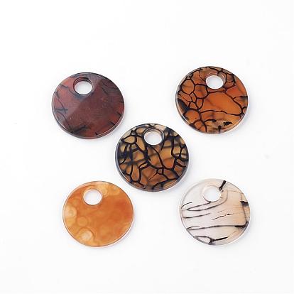Dyed Natural Dragon Veins Agate, Pendants, Flat Round