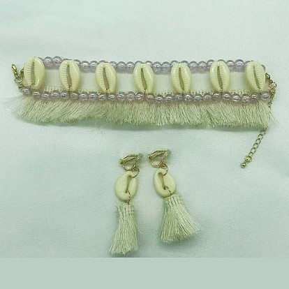 Комплекты серег и браслетов на лодыжку из полиэстера и пластиковых бусин, формы раковины