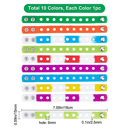 Sunnyclue 10 шт 10 цвета детские браслеты из силиконового шнура, с железной фурнитура платинового цвета