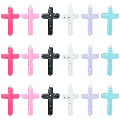 30шт 6 цвета религии подвески из непрозрачной смолы, крест прелести, с блестками