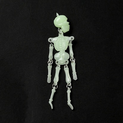 Halloween Luminous PVC Skeleton Pendants, Glow in the Dark, with Iron Link Rings