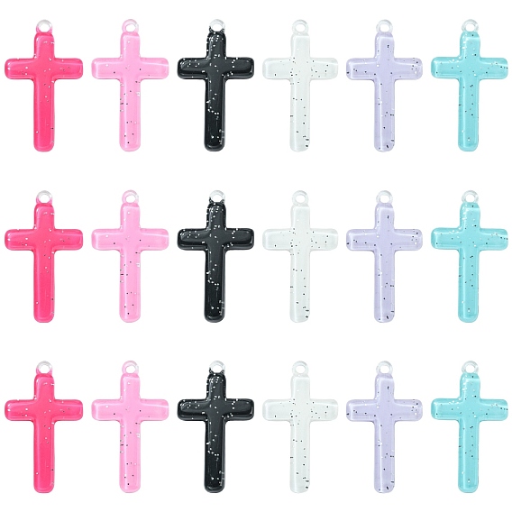 30шт 6 цвета религии подвески из непрозрачной смолы, крест прелести, с блестками