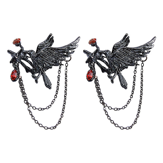 Готический стиль, броши-цепочки с воронами и розовыми стразами