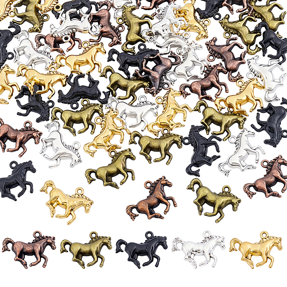 50 piezas 5 colores colgantes de aleación de estilo tibetano, encantos del caballo