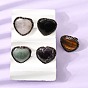 Natural Gemstone Cuff Open Rings, Heart, Brass Rings, Red Copper