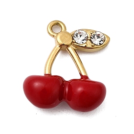 304 прелести нержавеющей стали, черри прелести, с эмалью и стразами, ионное покрытие (ip)